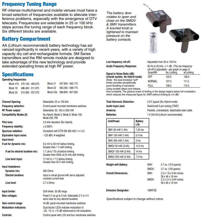 SMQV specifications